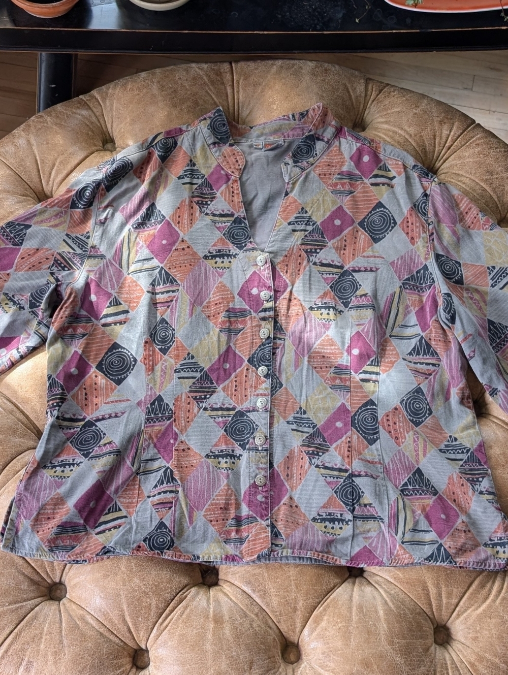 Tianello Vintage Rare Tencel Rayon Blend Dynasty Blouse size XL women's Made USA